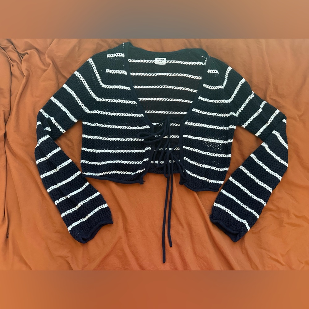 Cotton On Navy and White Double Tie Knit Sweater